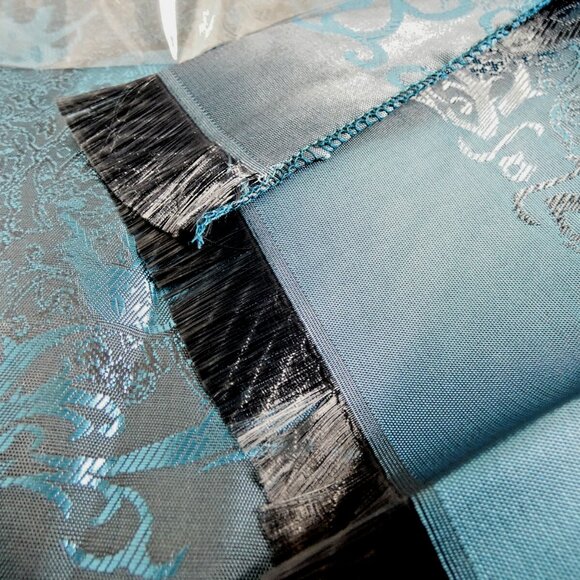 100% Silk Scarf Blue & Black Embossed Lucky Elephant Reflective 73" x 27" NWT - Picture 7 of 14